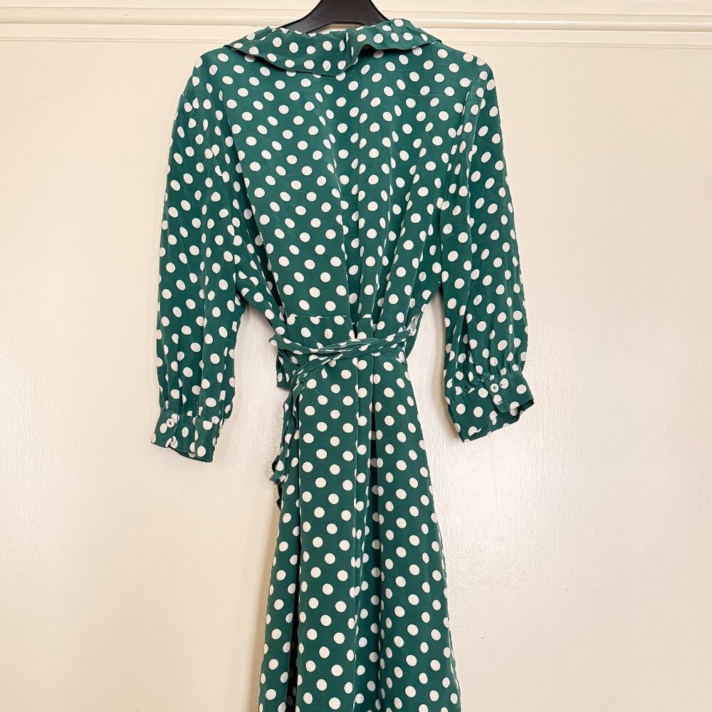 kate spade Green and White Polka Dot Long Sleeve Wrap Dress - Picture 2 of 11